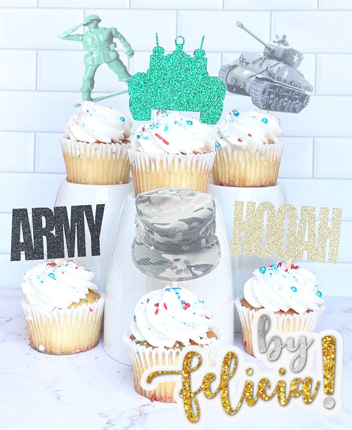 Army Cupcake Toppers: Soldier, Tank, Camo Party Decorations