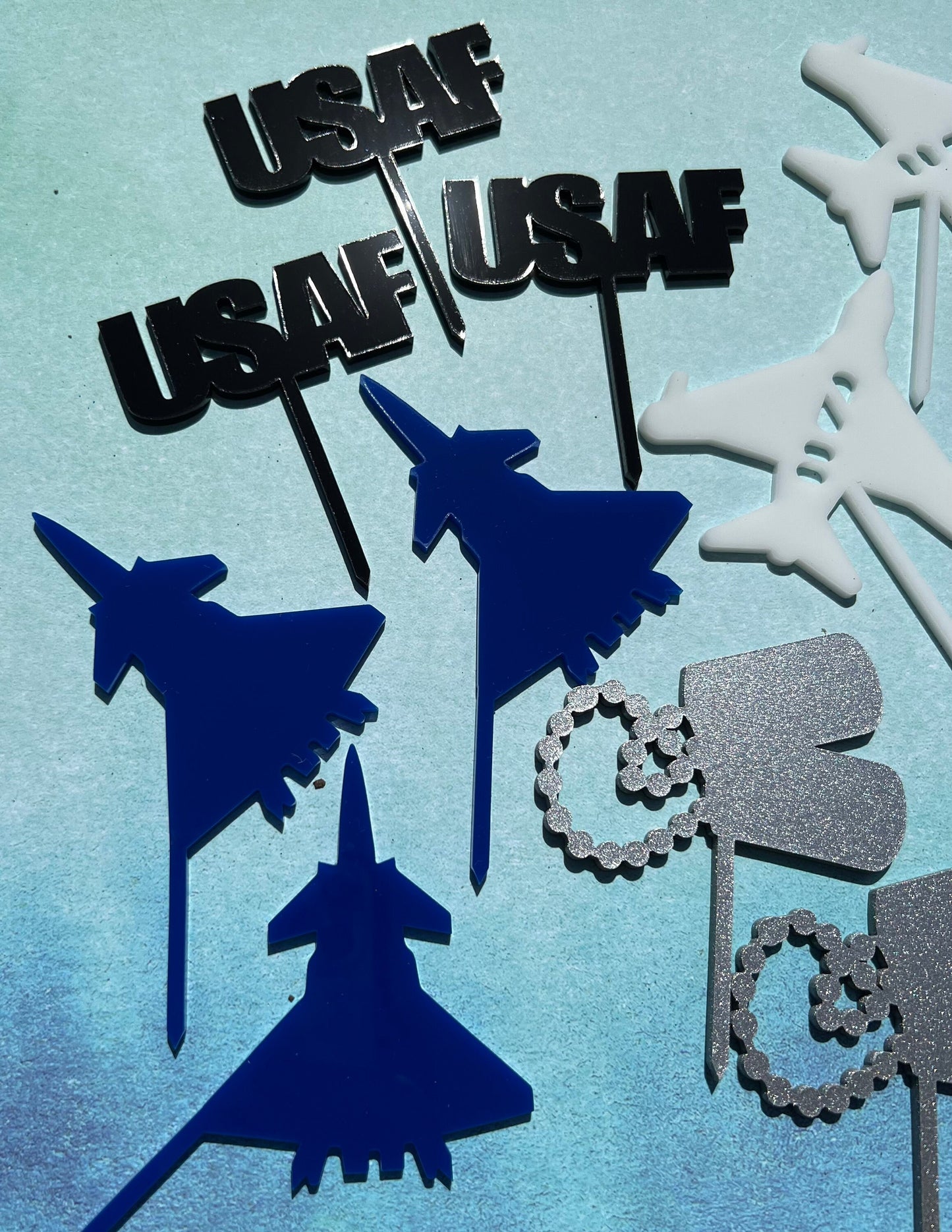 Air Force Cupcake Toppers: Acrylic USAF Party Decorations