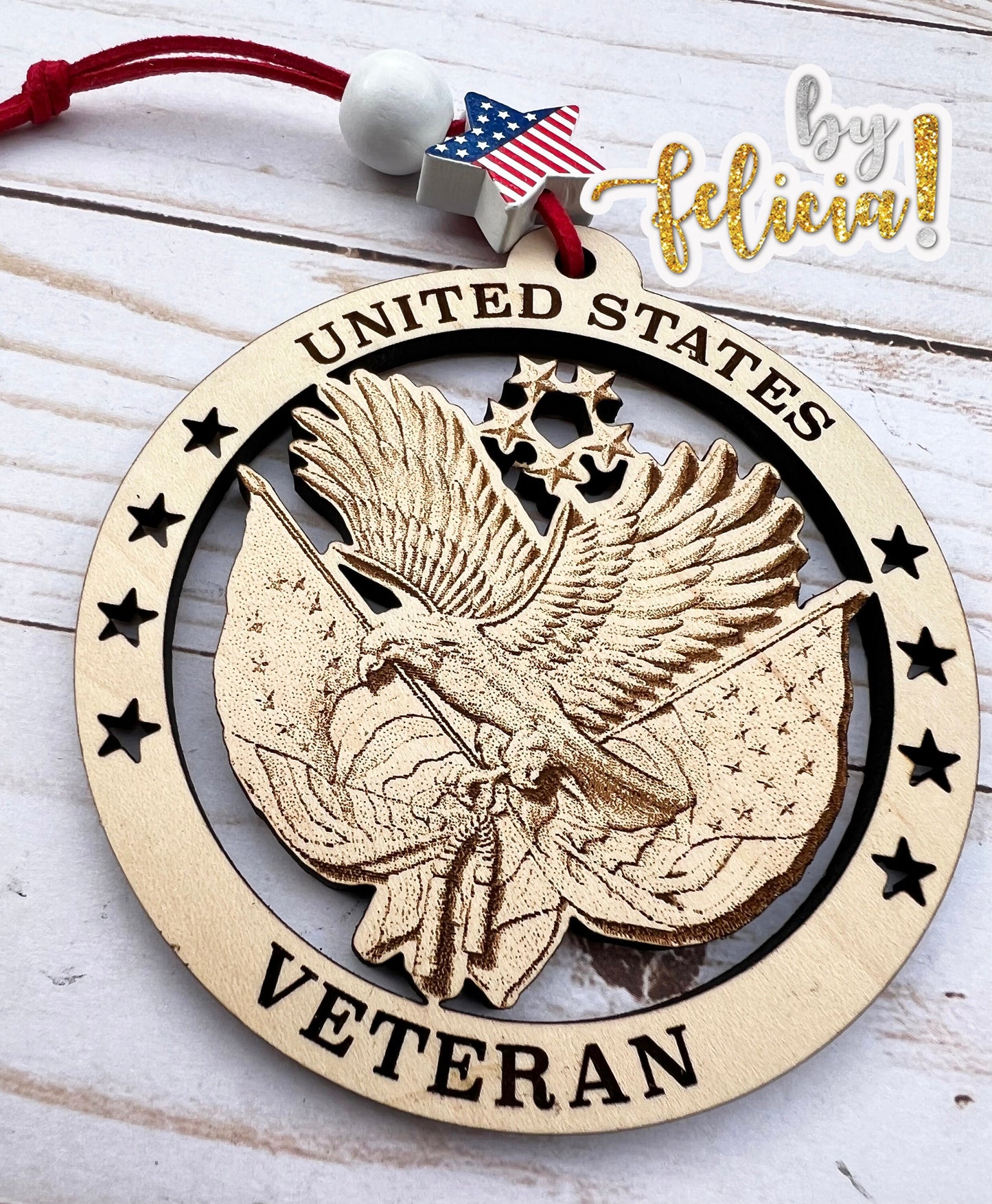 Laser Engraved United States Veteran Ornament: Patriotic Christmas Decor