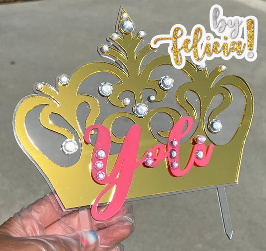 Crown cake topper, Custom cake topper, Princess party decoration, Personalized cake topper, Layered cake topper, Birthday cake topper