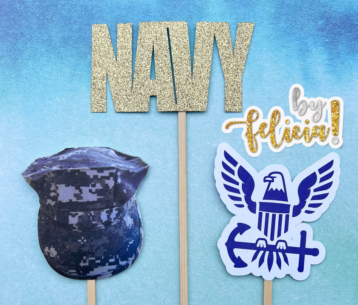 Navy Graduation Centerpiece Sticks: Glittery Party Decorations