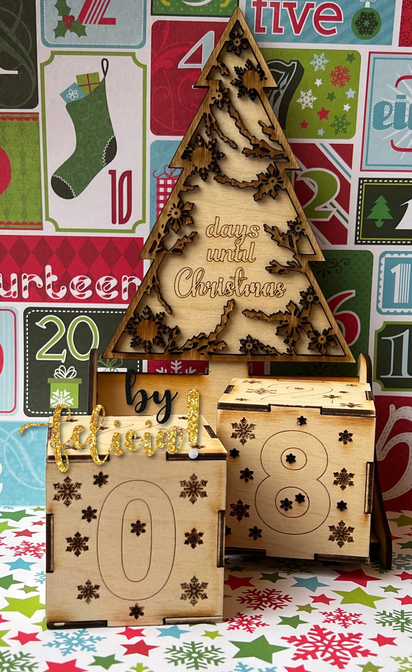 Christmas Tree Advent Calendar: Engraved Wooden Holiday Decor