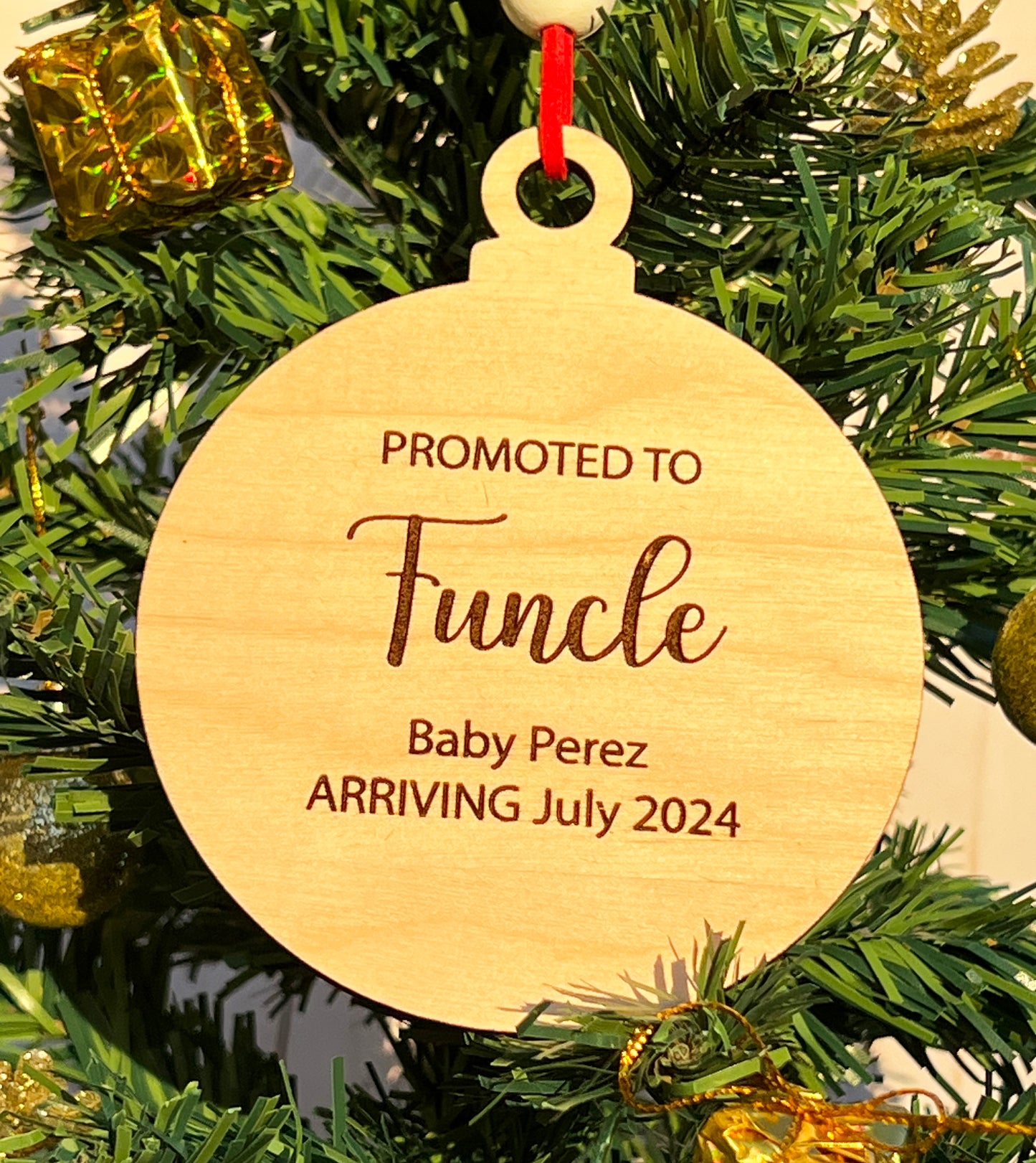 Personalized Pregnancy Announcement Christmas Ornament • Customized Ornament • Promoted to Aunt • Promoted to Uncle • Christmas Baby