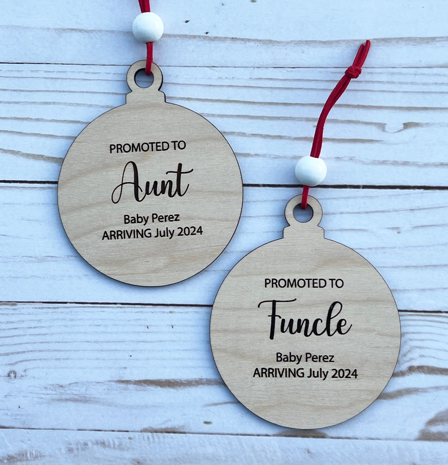 Personalized Pregnancy Announcement Christmas Ornament • Customized Ornament • Promoted to Aunt • Promoted to Uncle • Christmas Baby