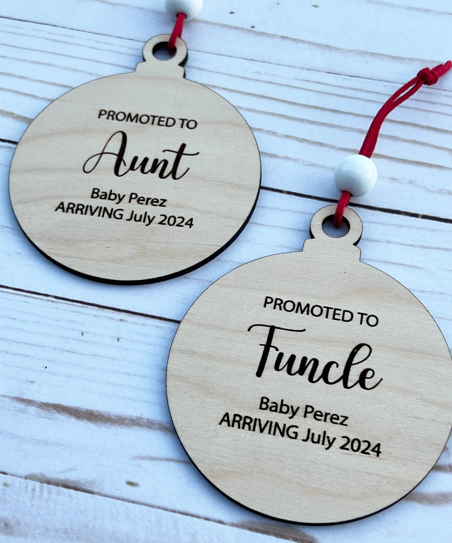 Personalized Pregnancy Announcement Christmas Ornament • Customized Ornament • Promoted to Aunt • Promoted to Uncle • Christmas Baby