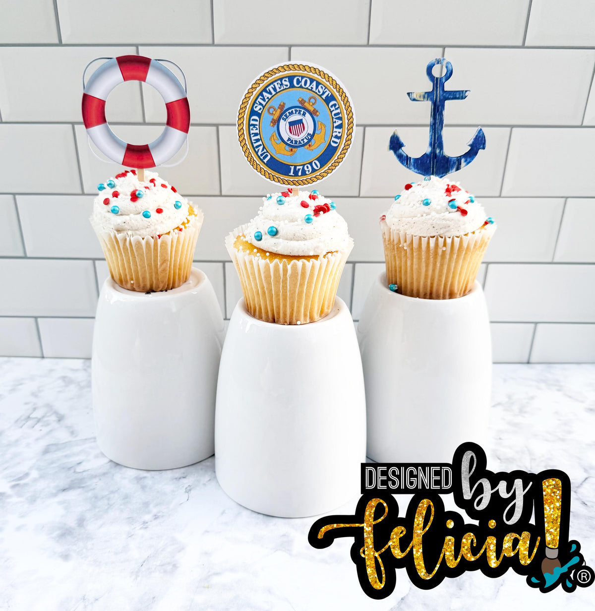 Coast Guard cupcake toppers, Coast guard cupcake ideas, Coast Guard cake topper, Coast Guard party decorations,  Coast Guard party supplies