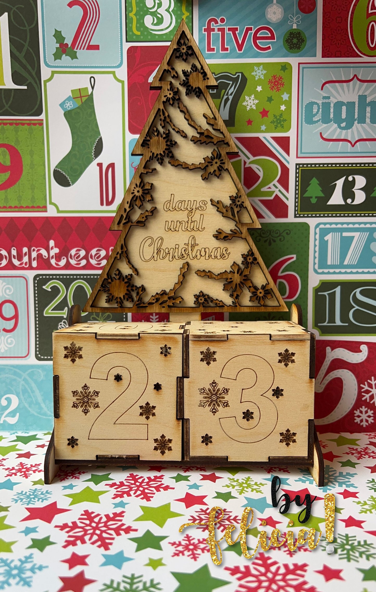Christmas Tree Advent Calendar: Engraved Wooden Holiday Decor