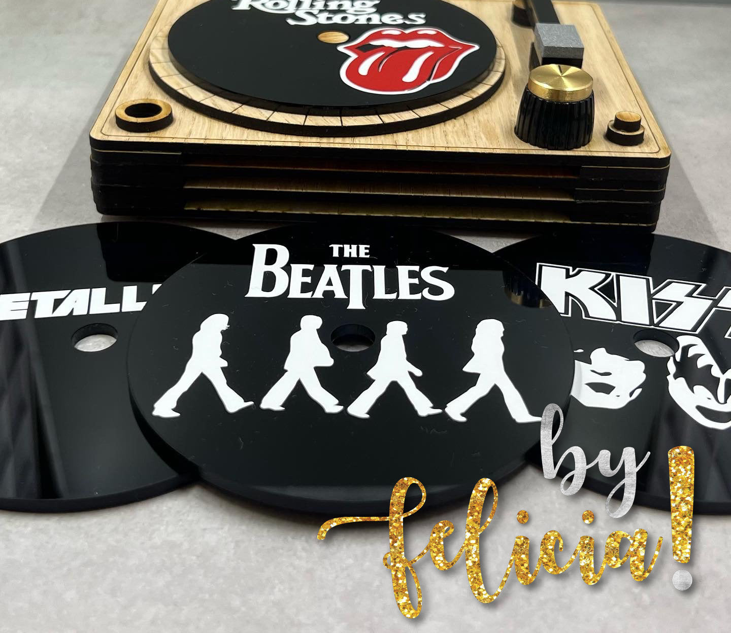 Retro Record Player Coaster Set: Personalized Acrylic Vinyl Coasters