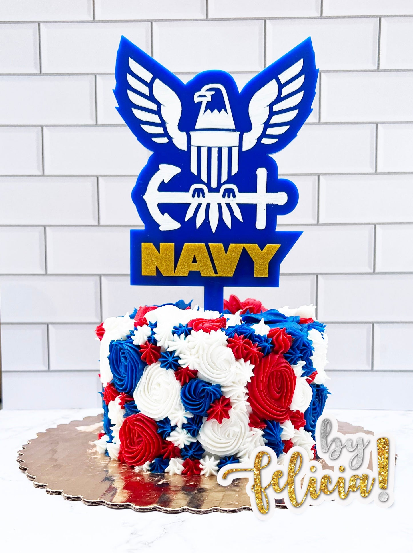 Navy Acrylic Cake Topper: USN Party Decoration (6" wide)