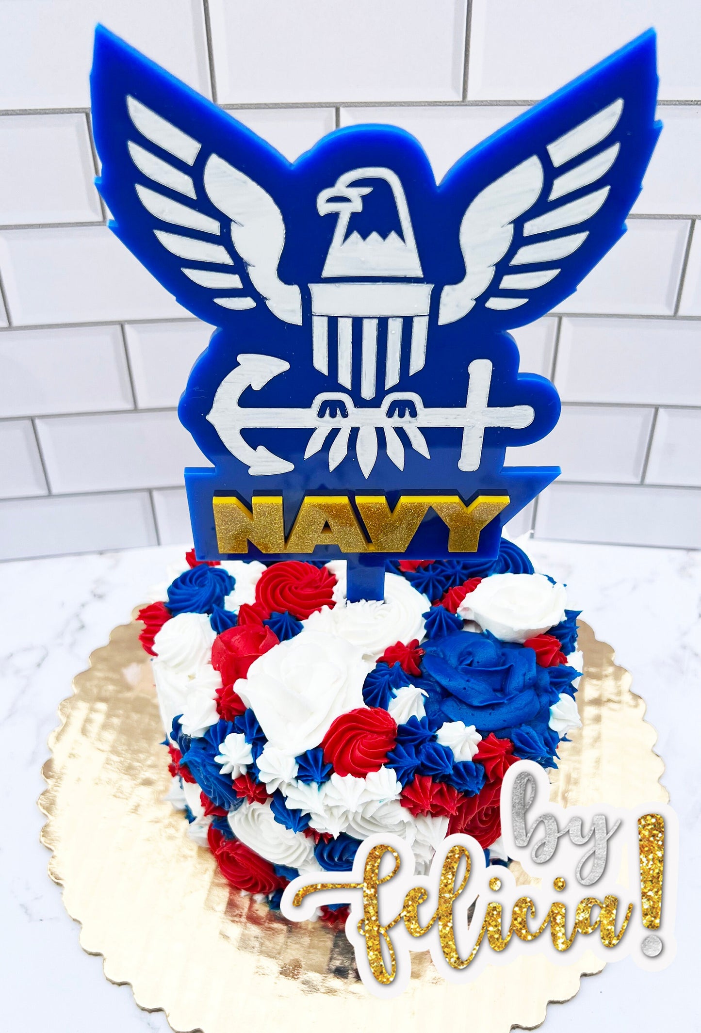 Navy Acrylic Cake Topper: USN Party Decoration (6" wide)