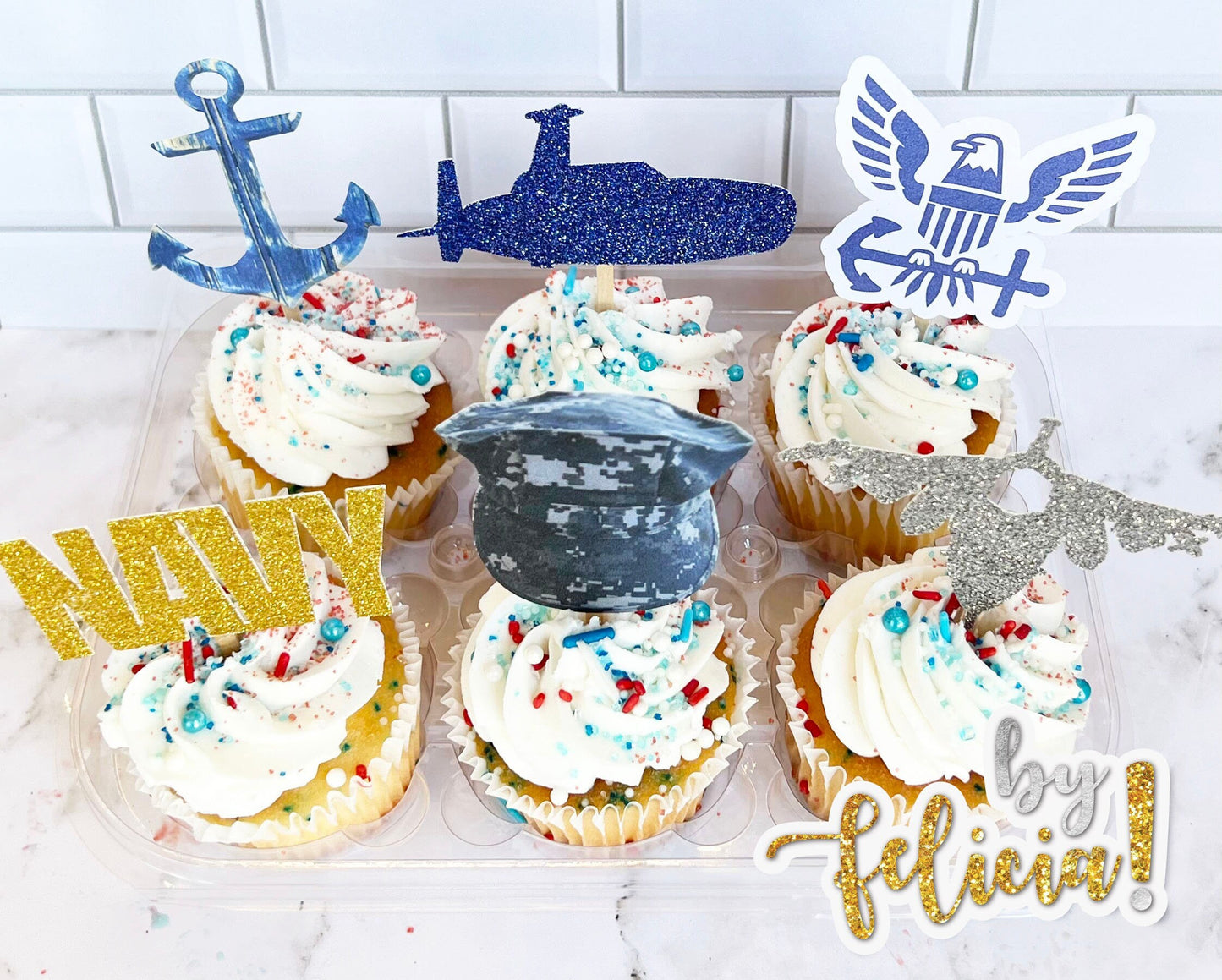 Navy Cupcake Toppers: USN Party Decorations