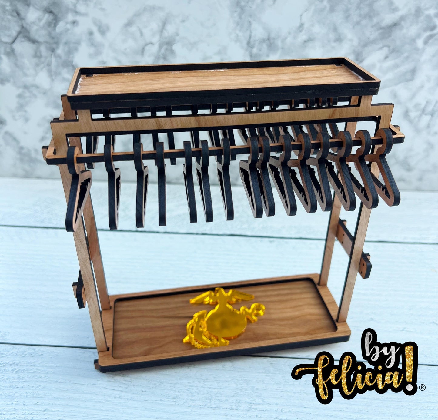 Personalized Marine Earring Coat Hanger Rack: Red Oak or Acrylic