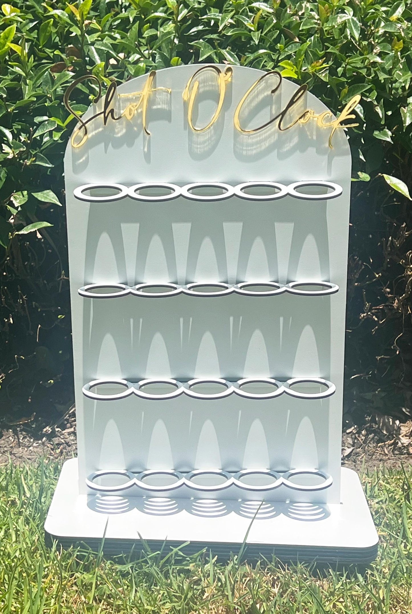 Personalized Shot Glass Display: Baltic Plywood Wedding Party Stand