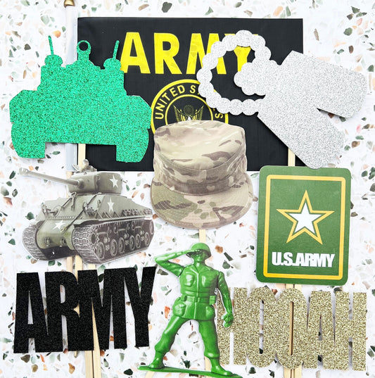 Army Party Centerpiece Sticks: Camo, Tank, Dog Tag Decorations