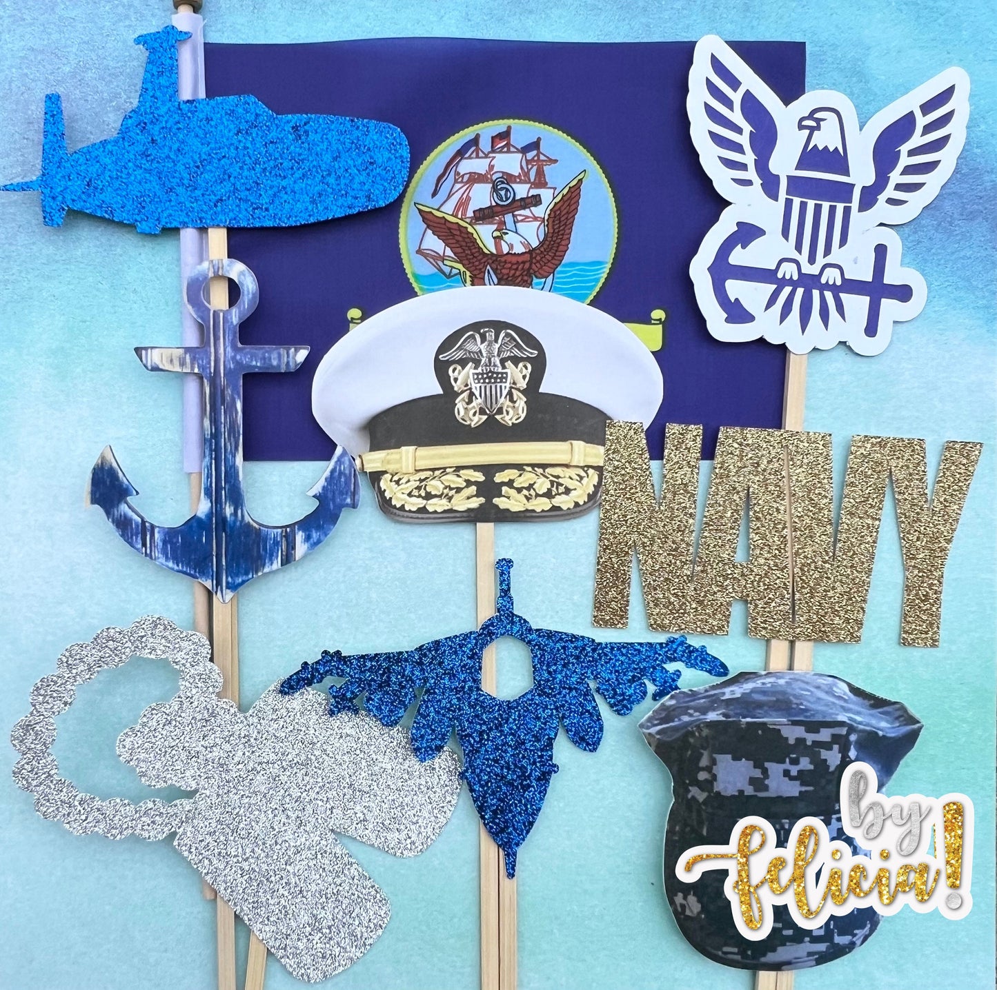 Navy Graduation Centerpiece Sticks: Glittery Party Decorations