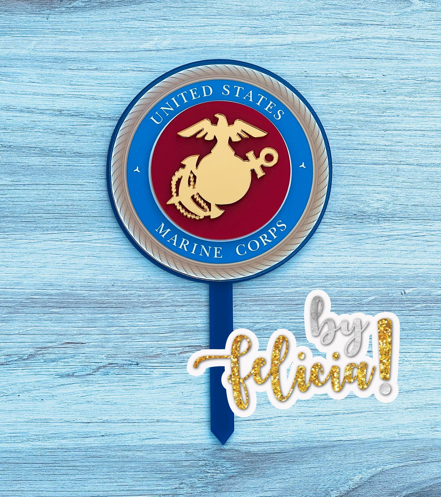 Acrylic Marine Corps Cake Topper: USMC Birthday Party Decor, USMC License #286-23