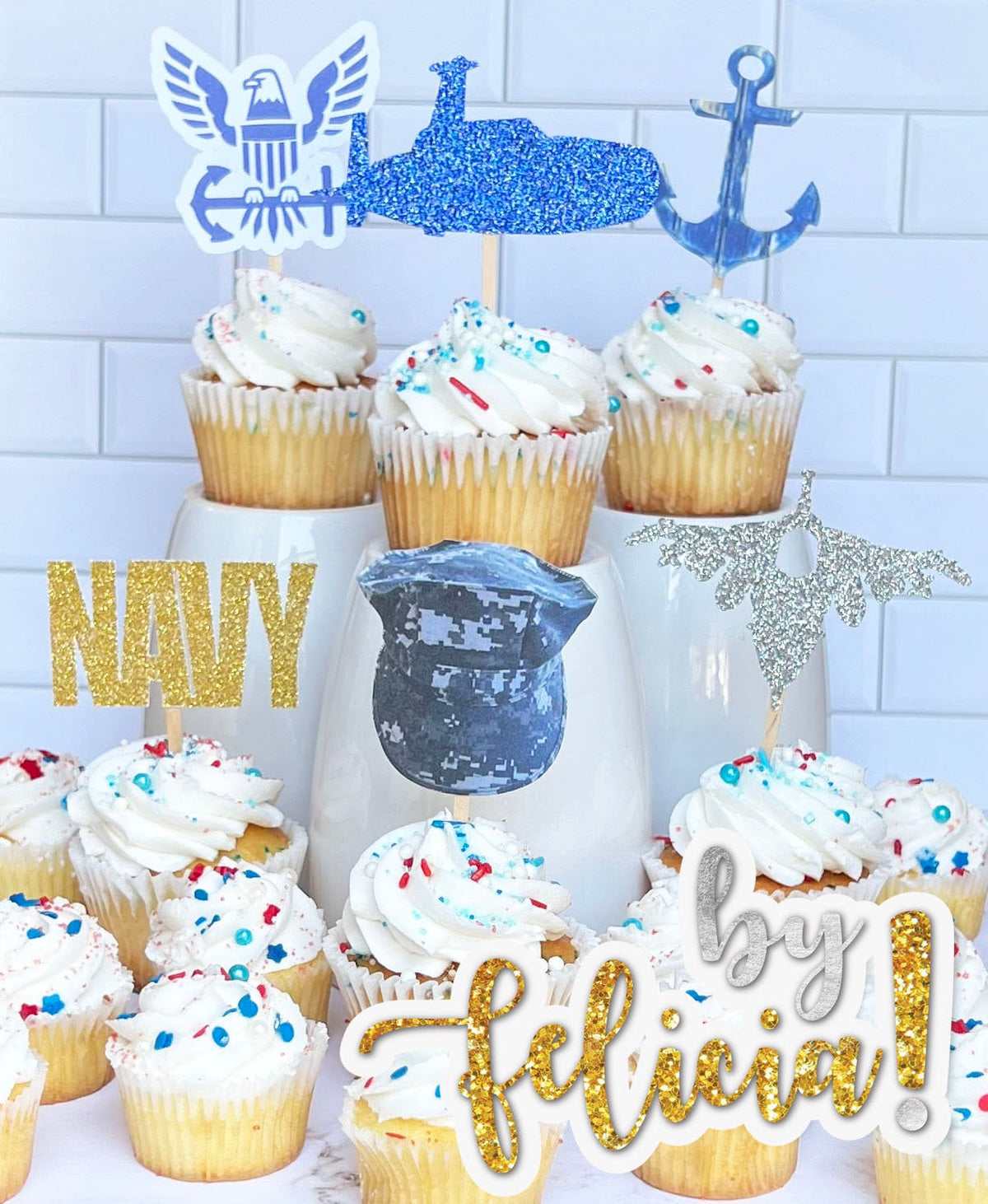 Navy Cupcake Toppers: USN Party Decorations