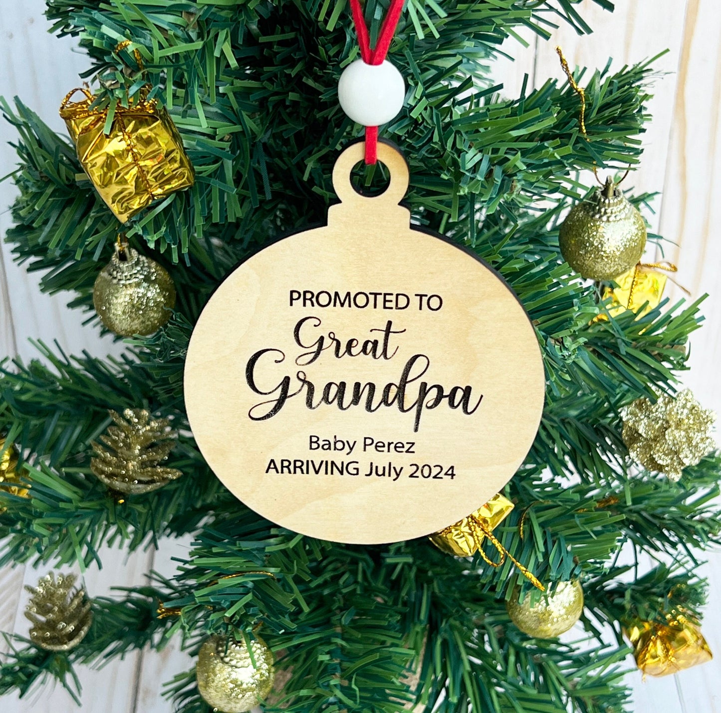 Personalized Baby Announcement Ornament: Promoted to Grandma/Grandpa
