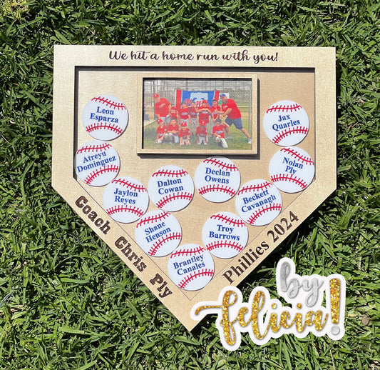 Personalized Baseball Coach Gift: Home Plate Team Photo Frame