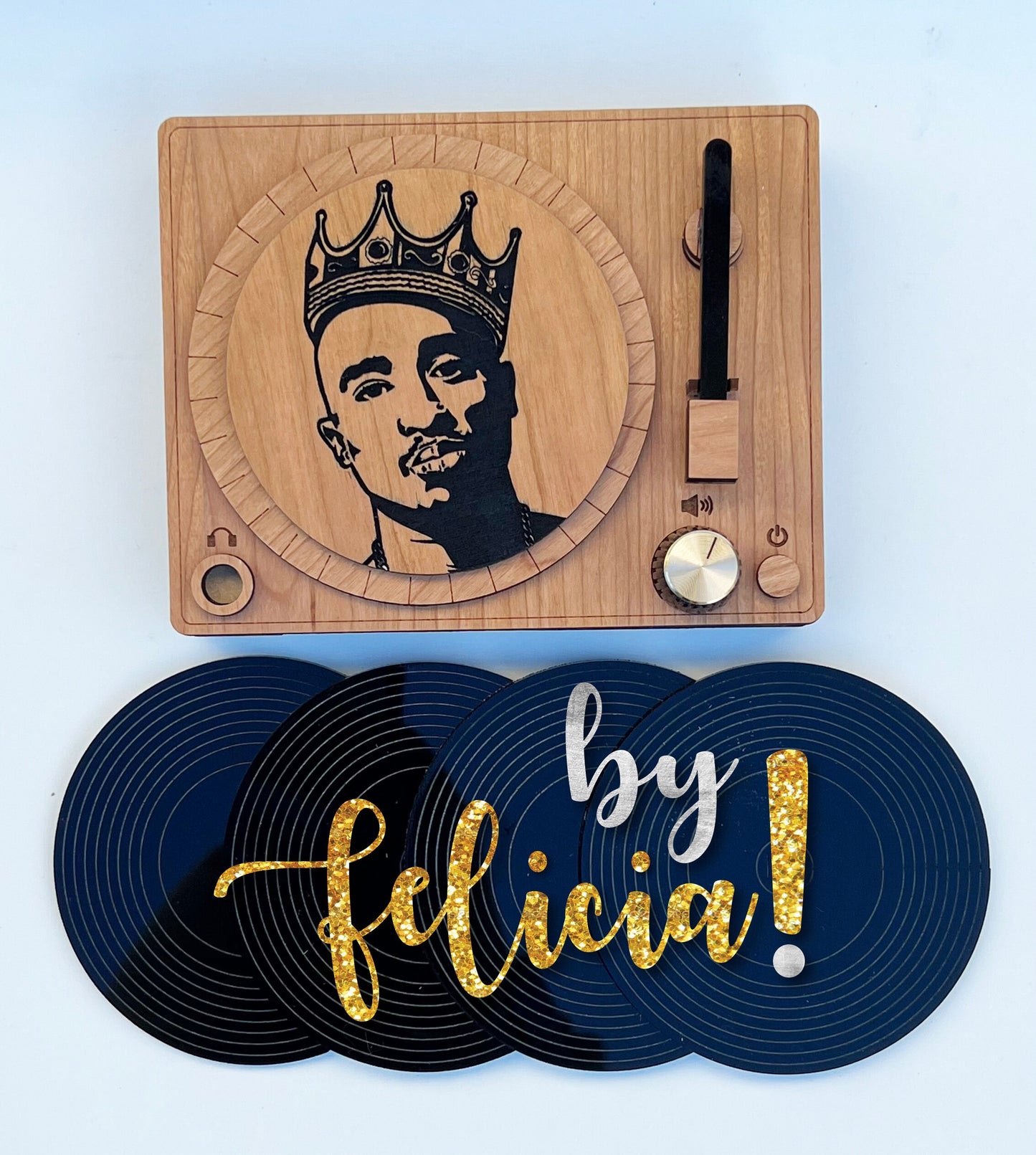 Retro Record Player Coaster Set: Personalized Acrylic Vinyl Coasters