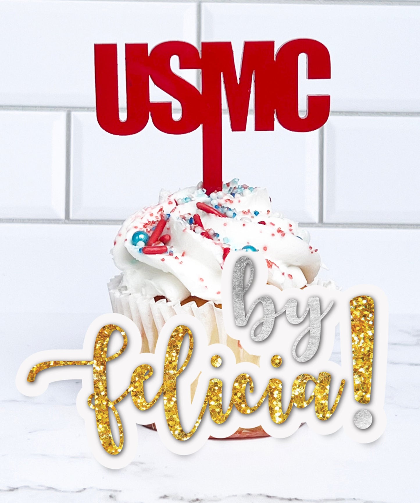 USMC Cupcake Toppers: Acrylic Marine Corps Party Decor