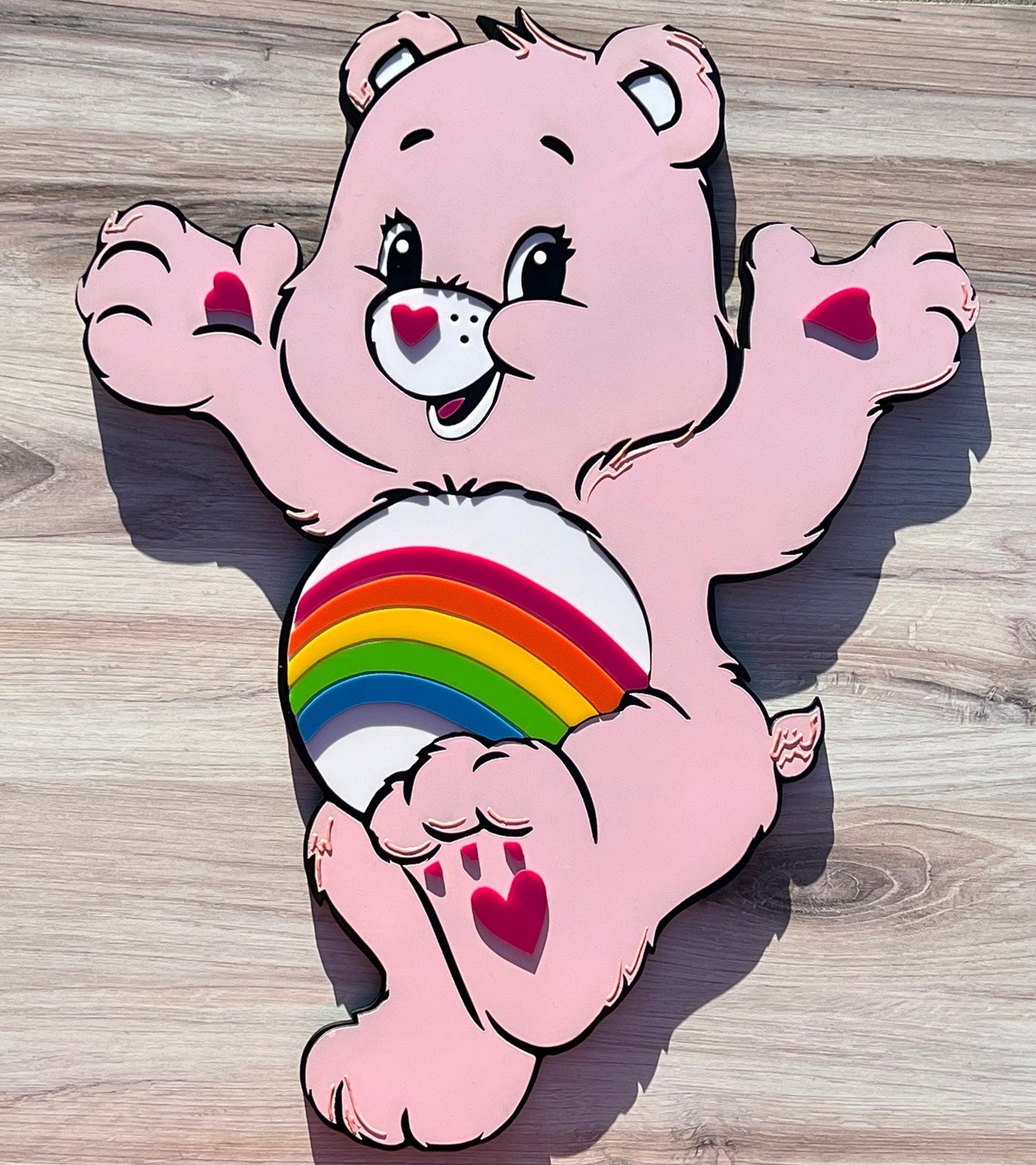Custom Care Bear Cheer Bear Plaque: Handmade Birch & Acrylic