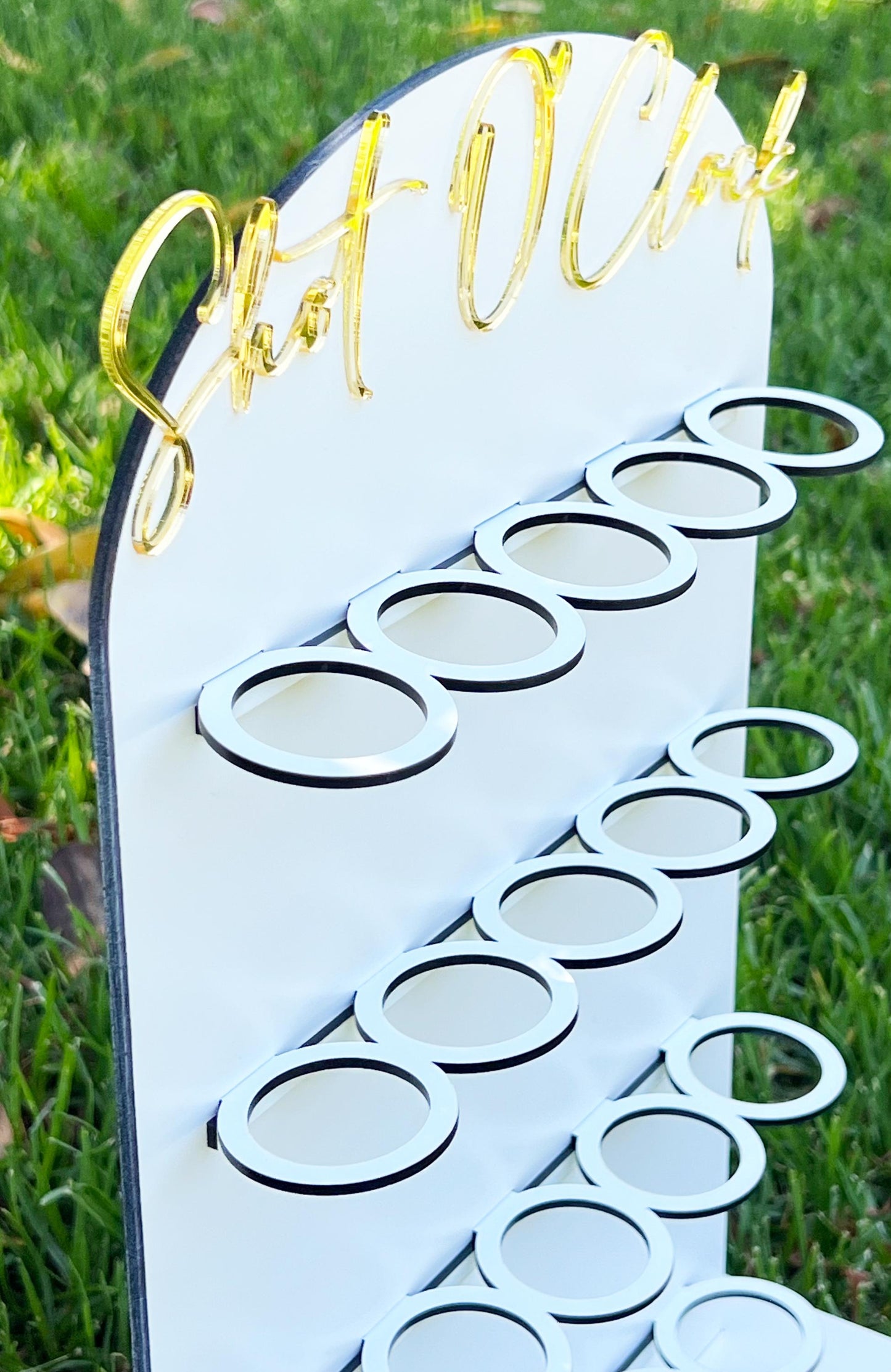 Personalized Shot Glass Display: Baltic Plywood Wedding Party Stand