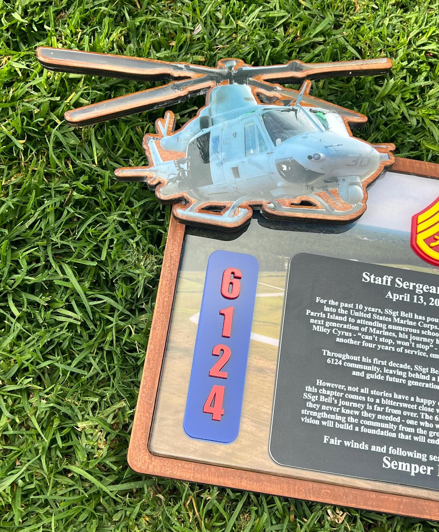 Helicopter plaque, Marine Corps retirement gift, marine corps gift, USMC plaque, Marine retirement, Marine retired, USMC License #286-23