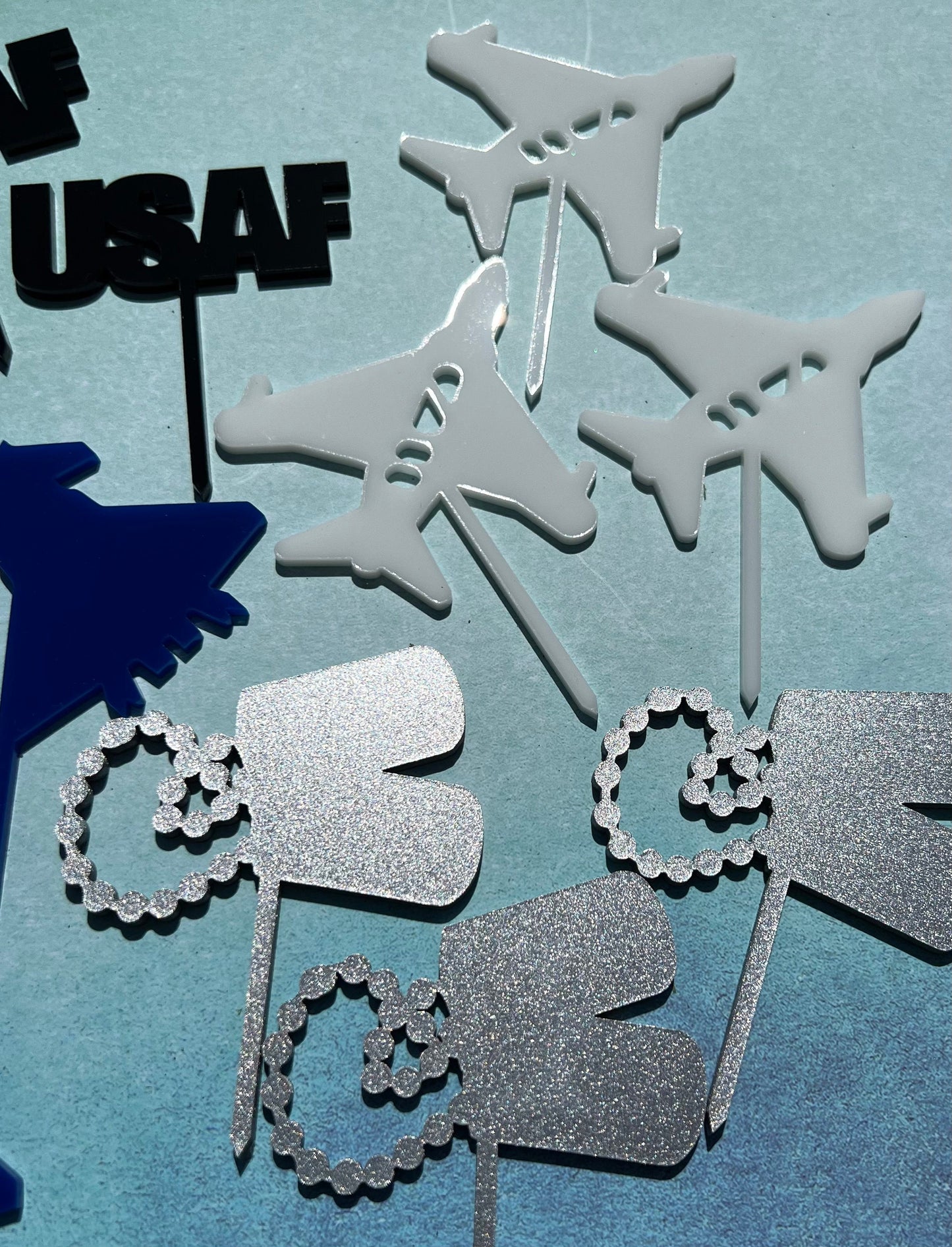 Air Force Cupcake Toppers: Acrylic USAF Party Decorations