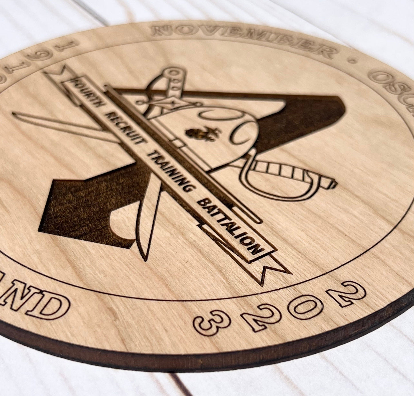 Handmade USMC Retirement Plaque: Laser Engraved Red Oak, 4th Battalion