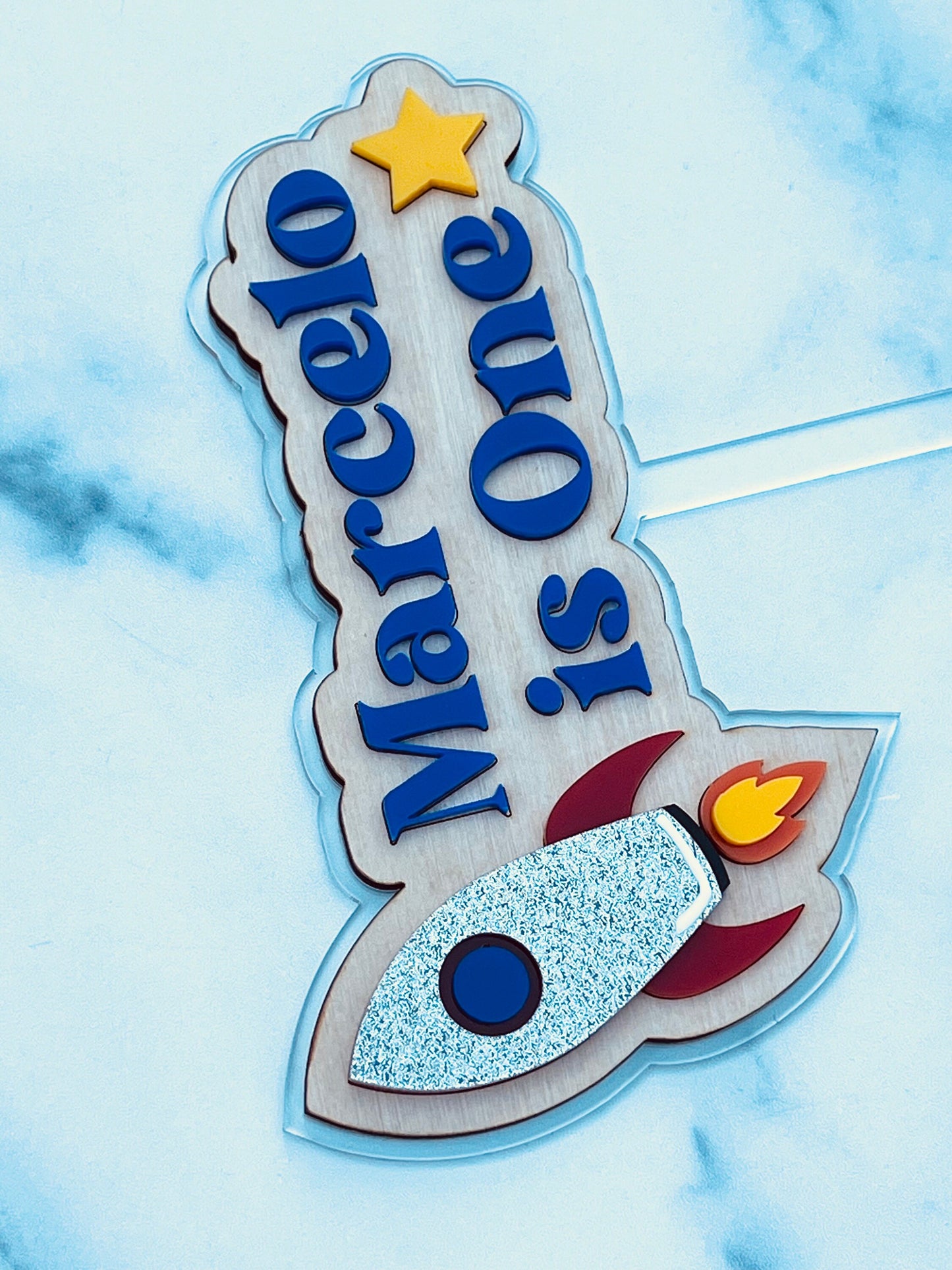 Spaceship cake topper, Rocket cake topper, Wooden cake topper, Personalized cake topper, Layered cake topper acrylic, Birthday cake topper