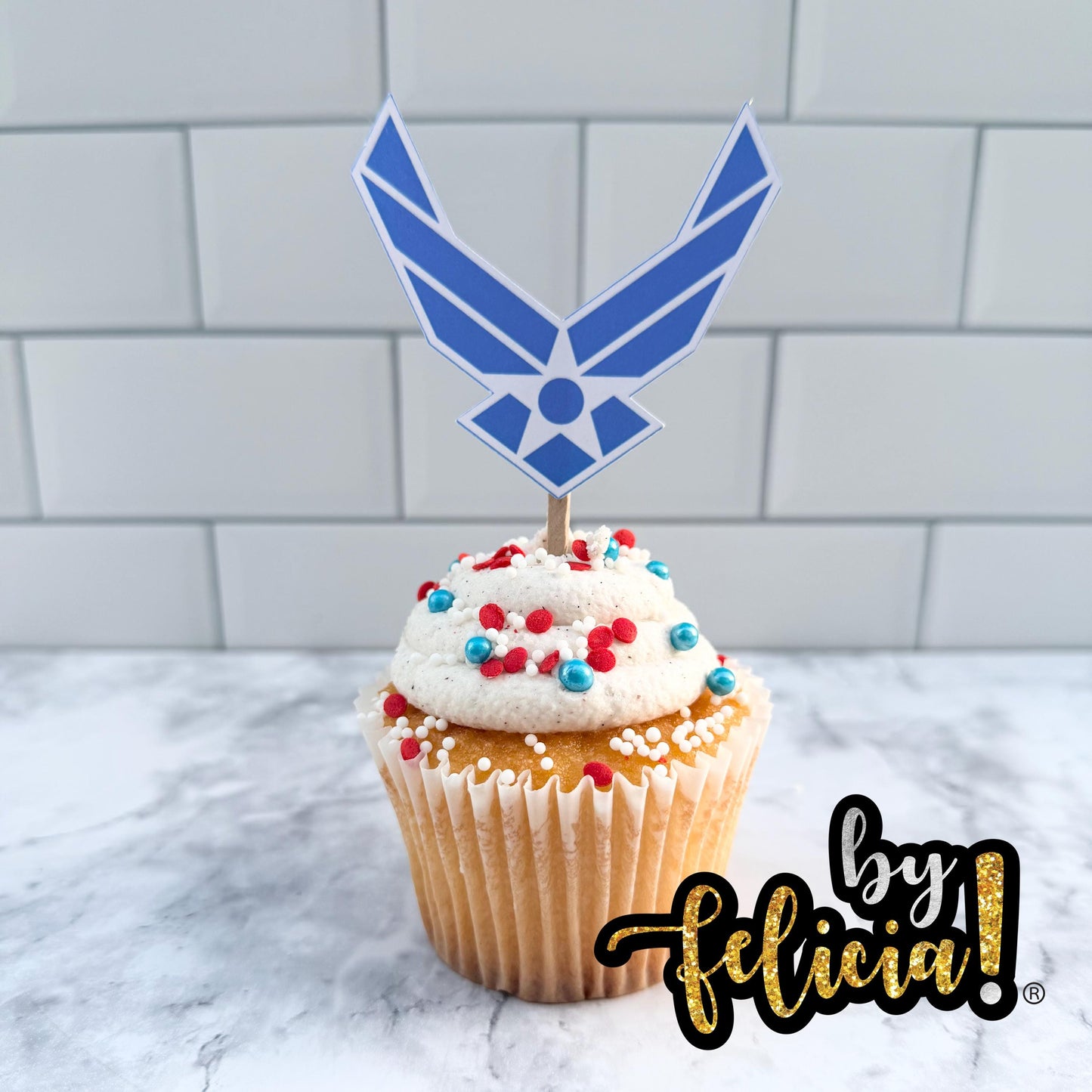 Air Force Cupcake Toppers: Glitter Planes Graduation Party Decorations