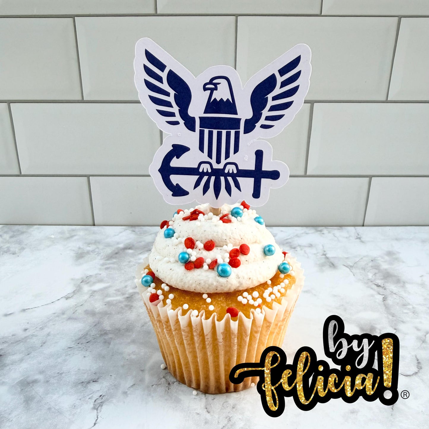 Navy Cupcake Toppers: USN Party Decorations