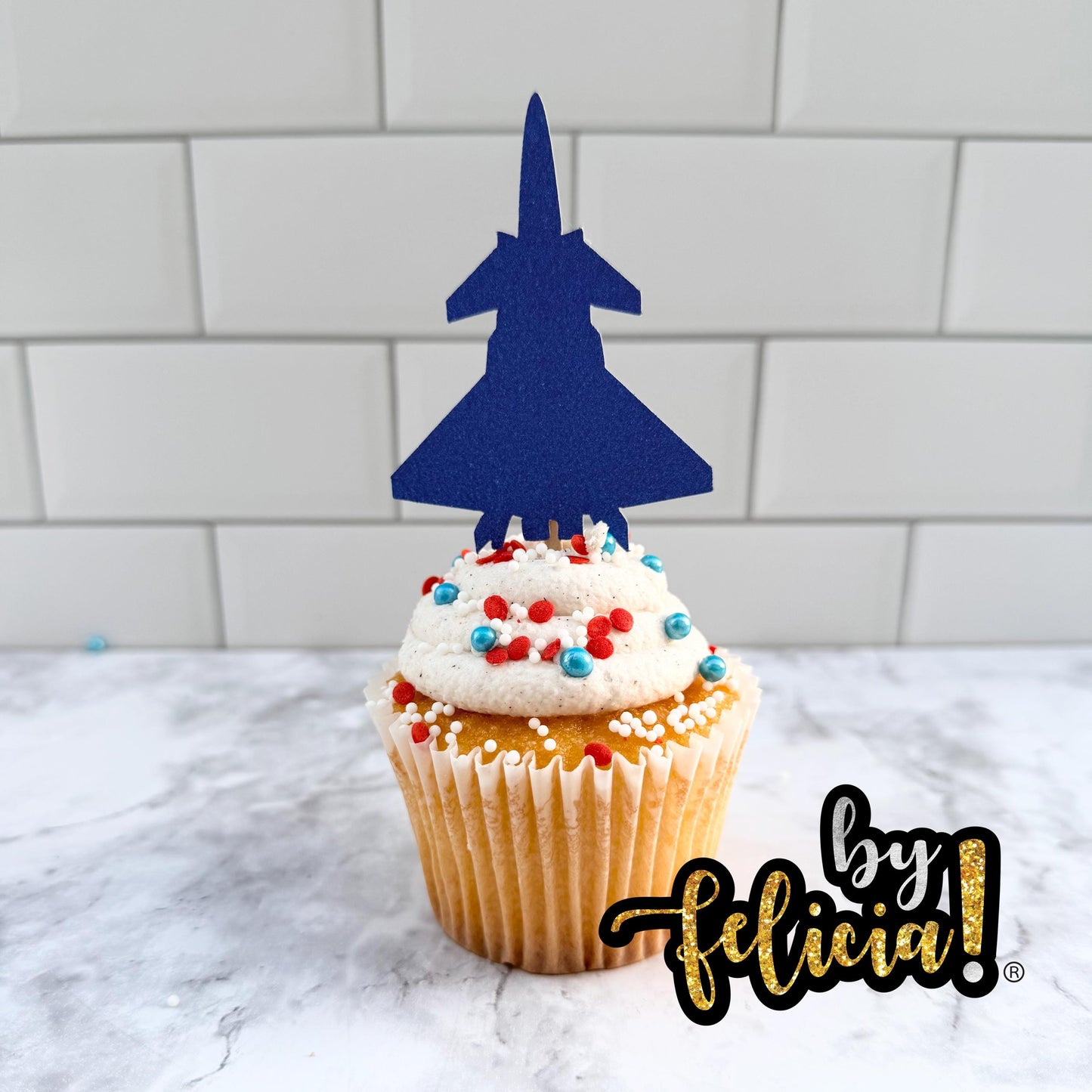 Air Force Cupcake Toppers: Glitter Planes Graduation Party Decorations
