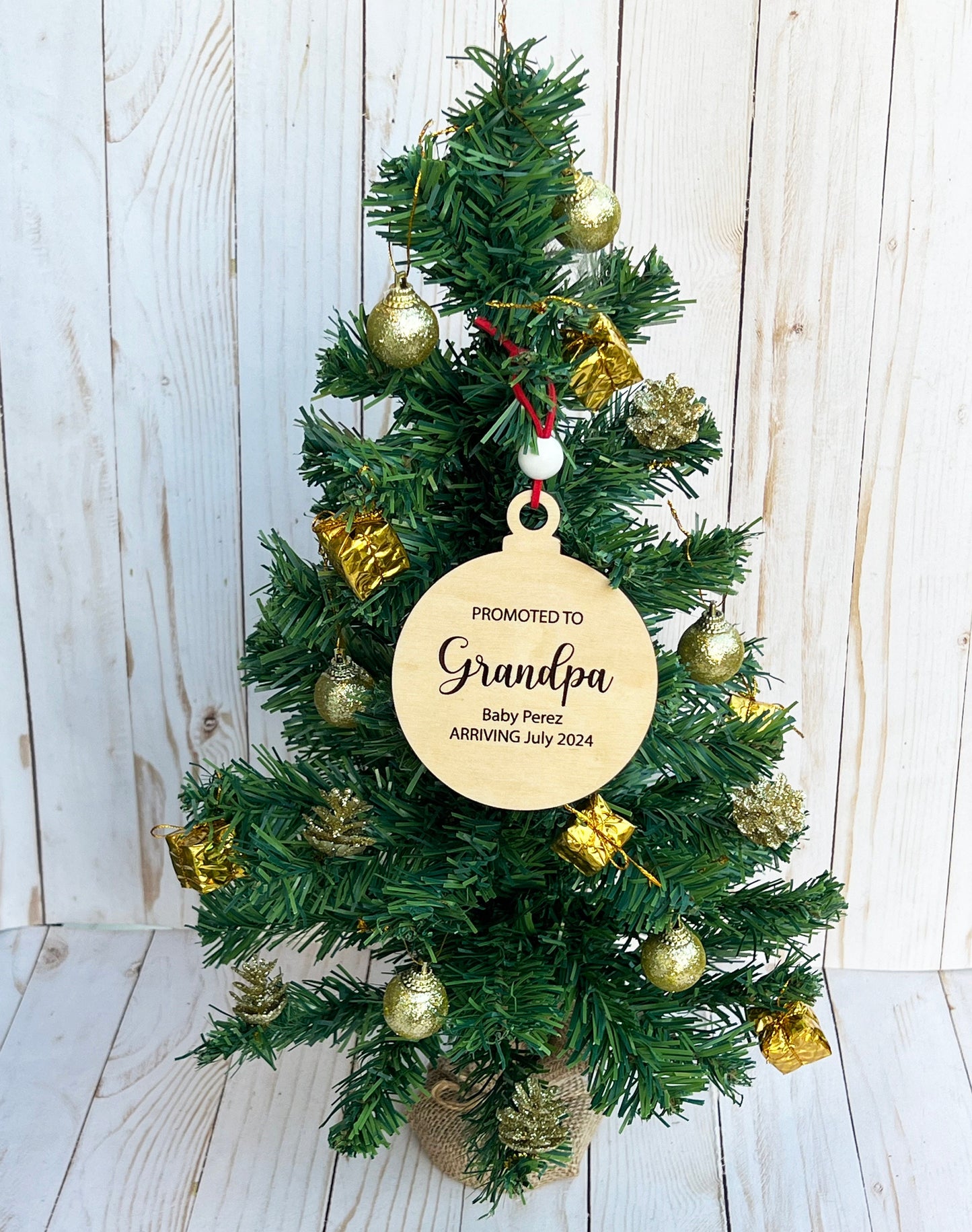 Personalized Baby Announcement Ornament: Promoted to Grandma/Grandpa