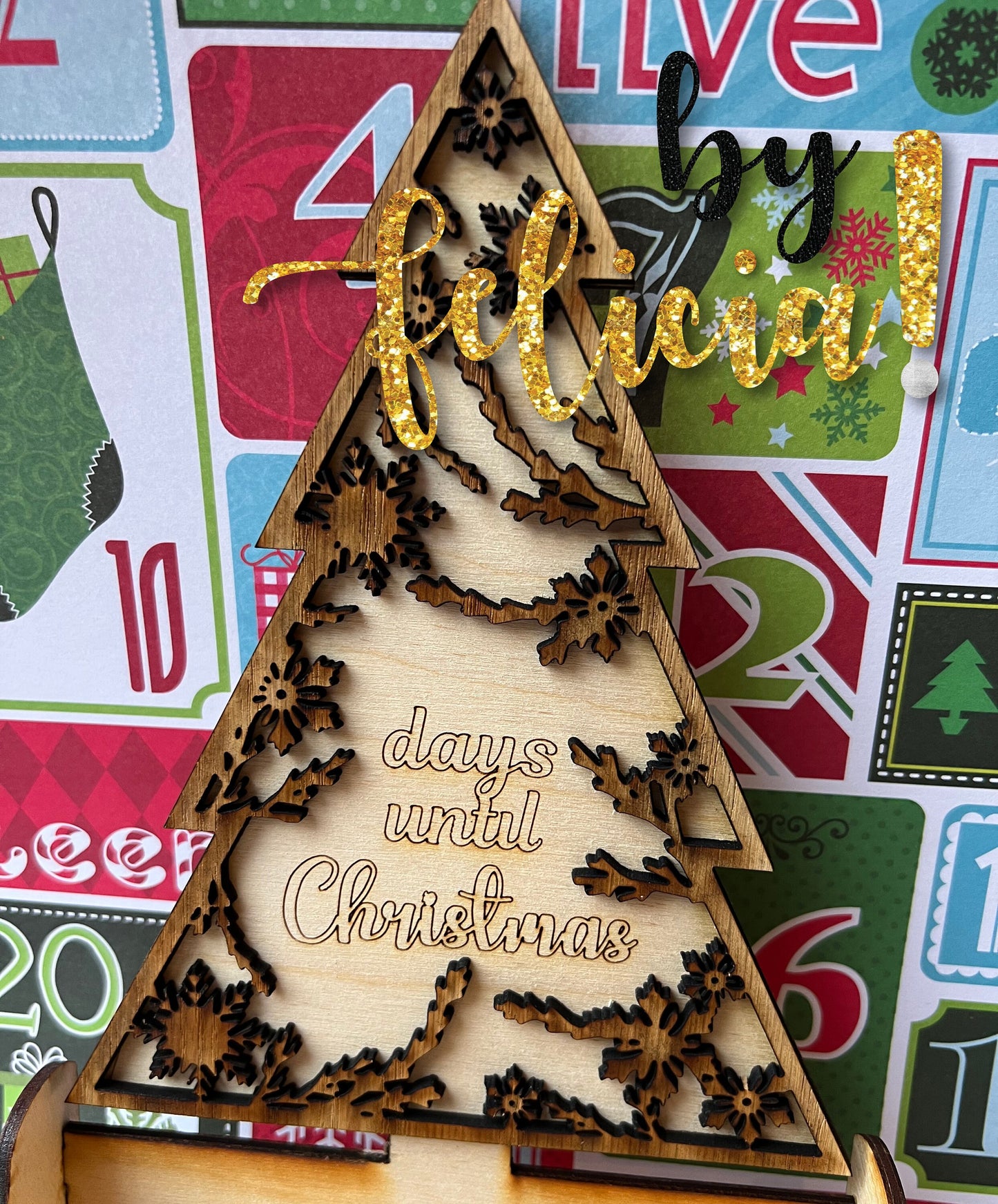 Christmas Tree Advent Calendar: Engraved Wooden Holiday Decor