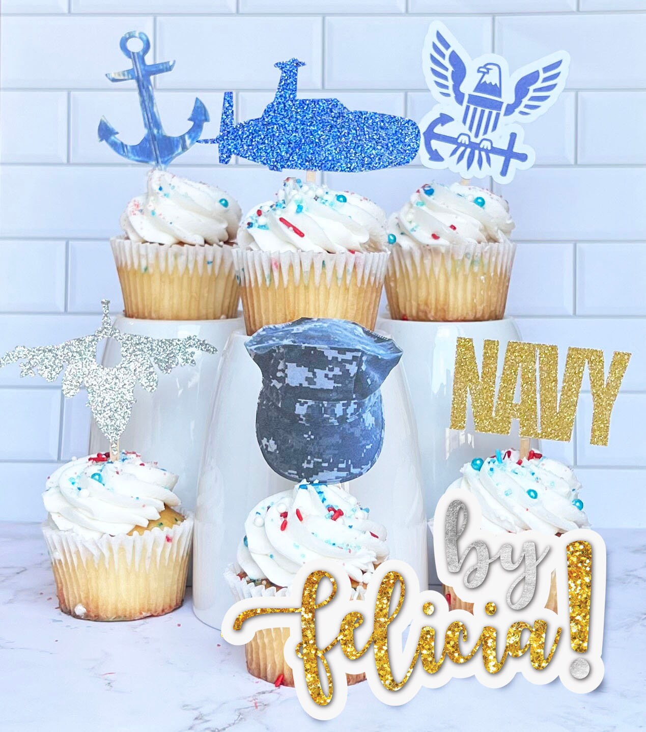 Navy Cupcake Toppers: USN Party Decorations