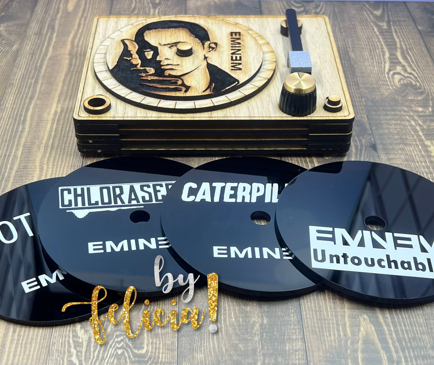Retro Record Player Coaster Set: Personalized Acrylic Vinyl Coasters