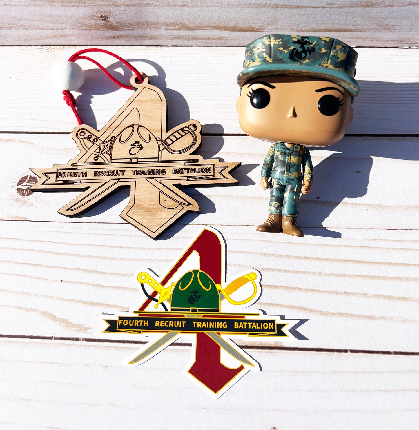 4th Battalion USMC Ornament: Laser Engraved Red Oak Wood