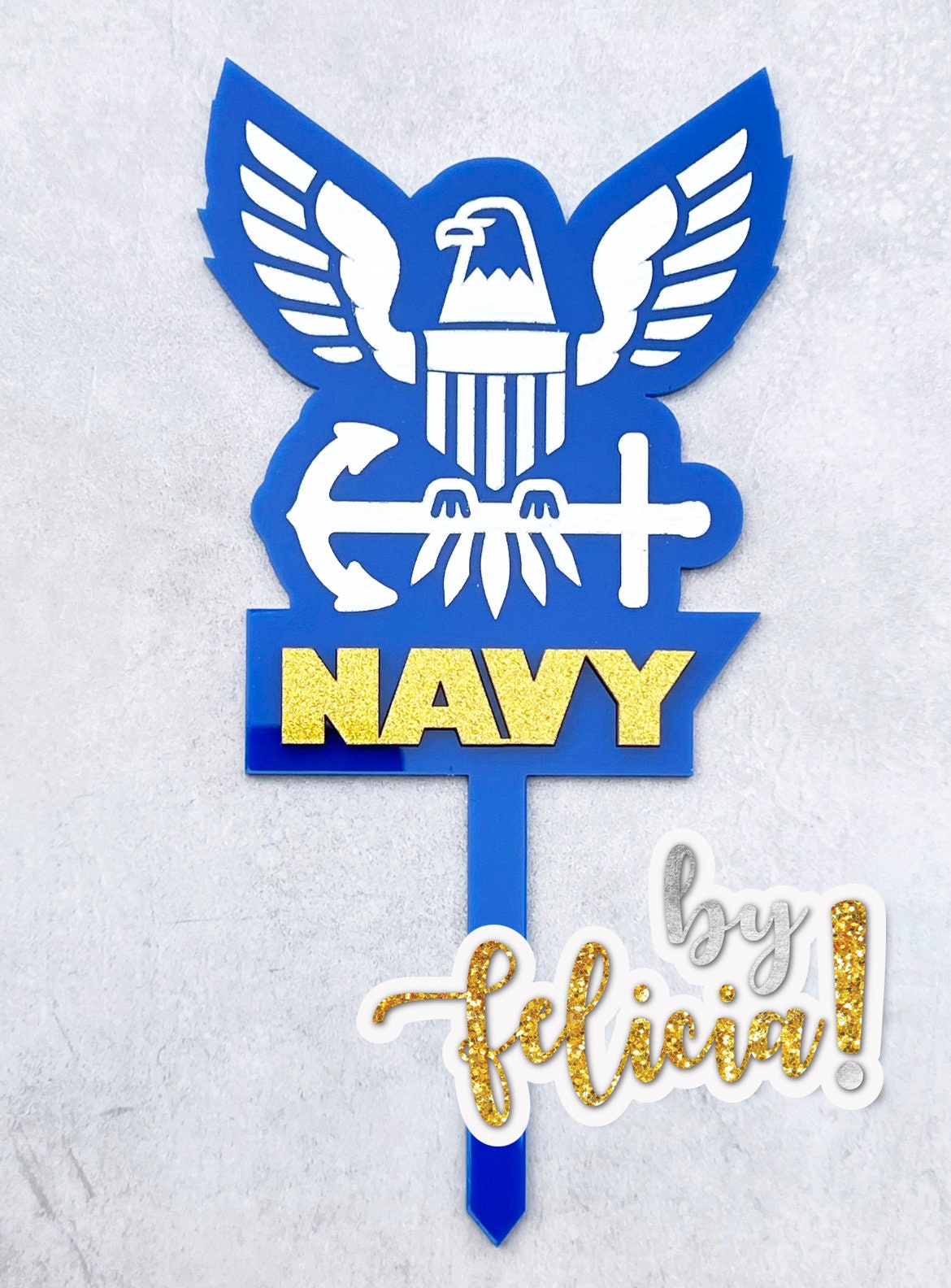 Navy Acrylic Cake Topper: USN Party Decoration (6" wide)