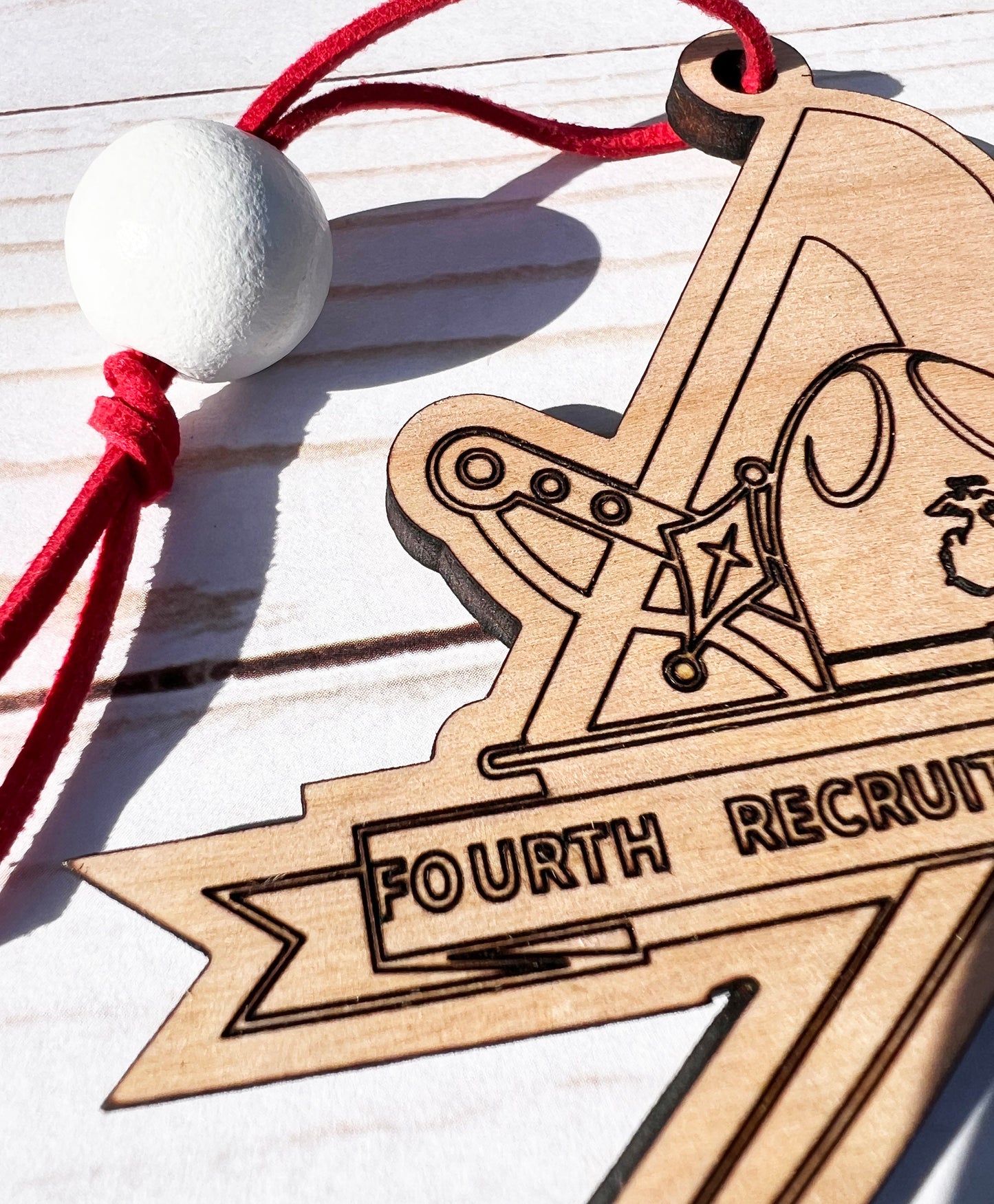 4th Battalion USMC Ornament: Laser Engraved Red Oak Wood