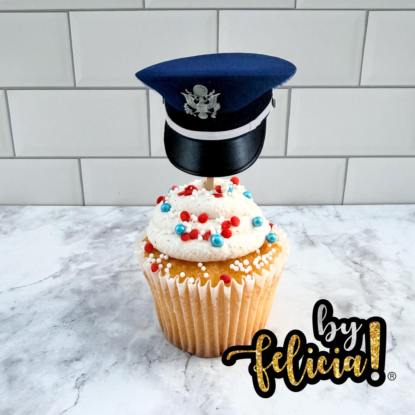 Air Force Cupcake Toppers: Glitter Planes Graduation Party Decorations