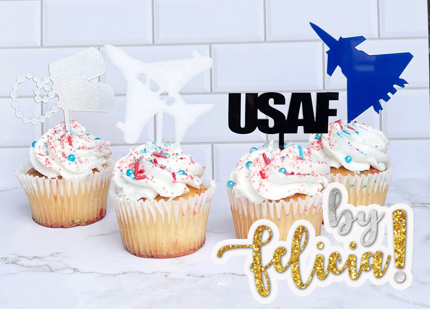 Air Force Cupcake Toppers: Acrylic USAF Party Decorations