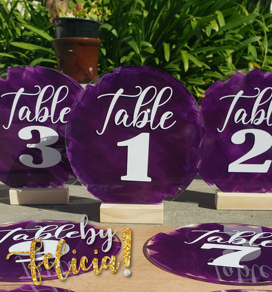 Acrylic Wedding Table Numbers: Painted Back, Vinyl Numbers