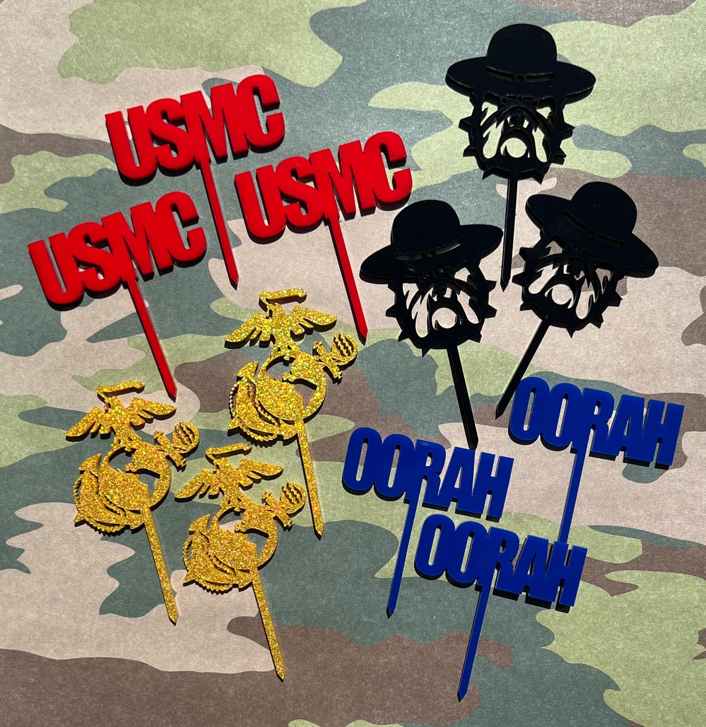 USMC Cupcake Toppers: Acrylic Marine Corps Party Decor