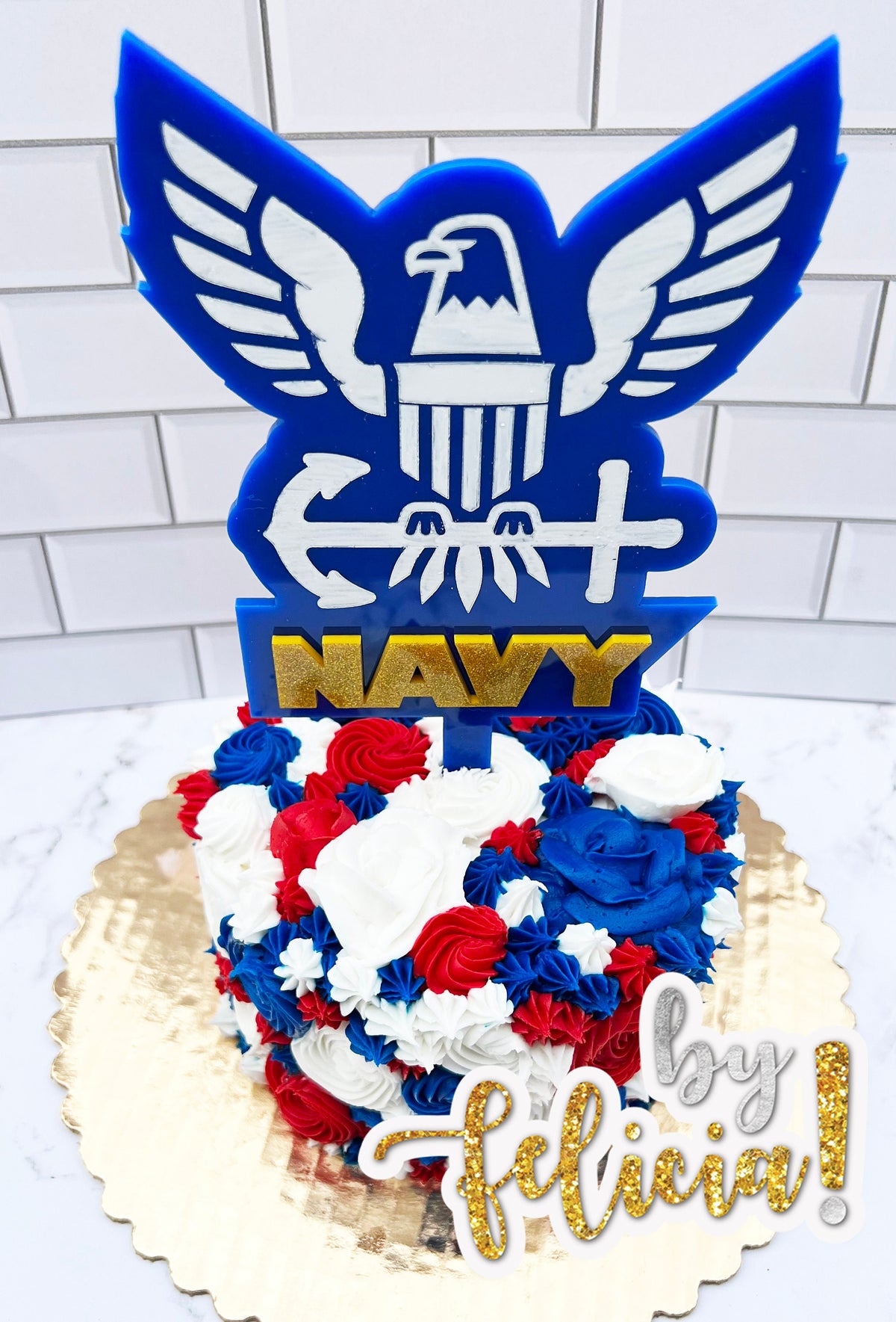 Navy Acrylic Cake Topper: USN Party Decoration (6" wide)
