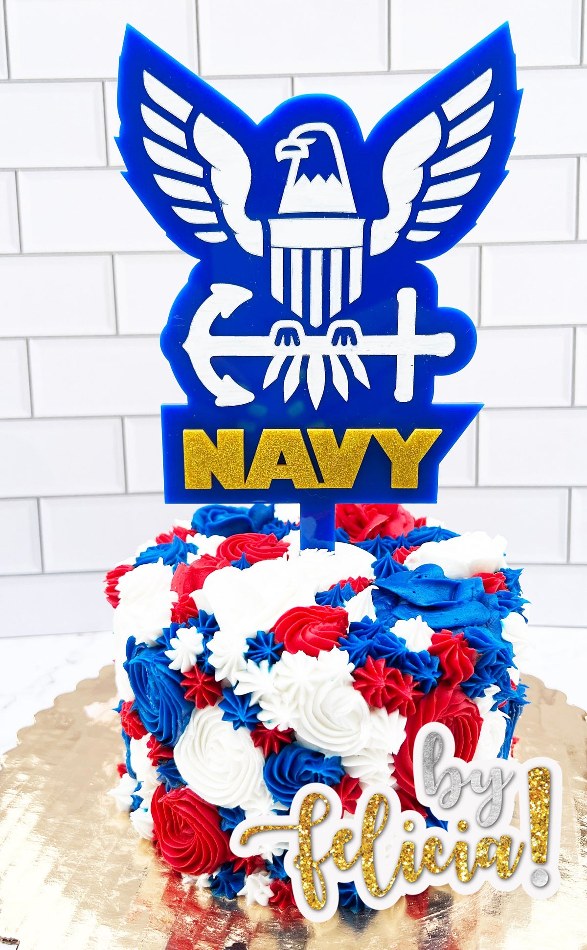 Navy Acrylic Cake Topper: USN Party Decoration (6" wide)