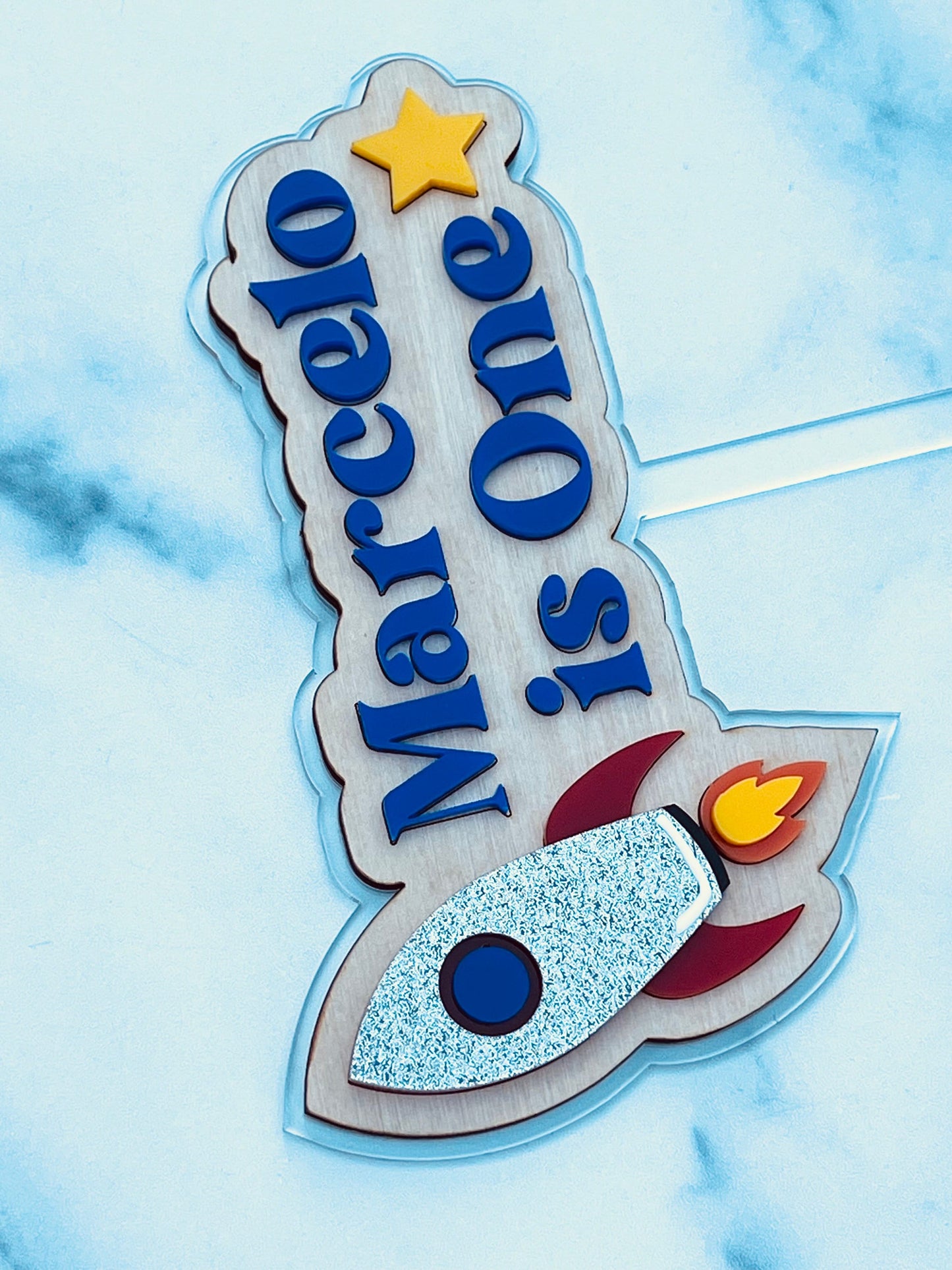 Spaceship cake topper, Rocket cake topper, Wooden cake topper, Personalized cake topper, Layered cake topper acrylic, Birthday cake topper