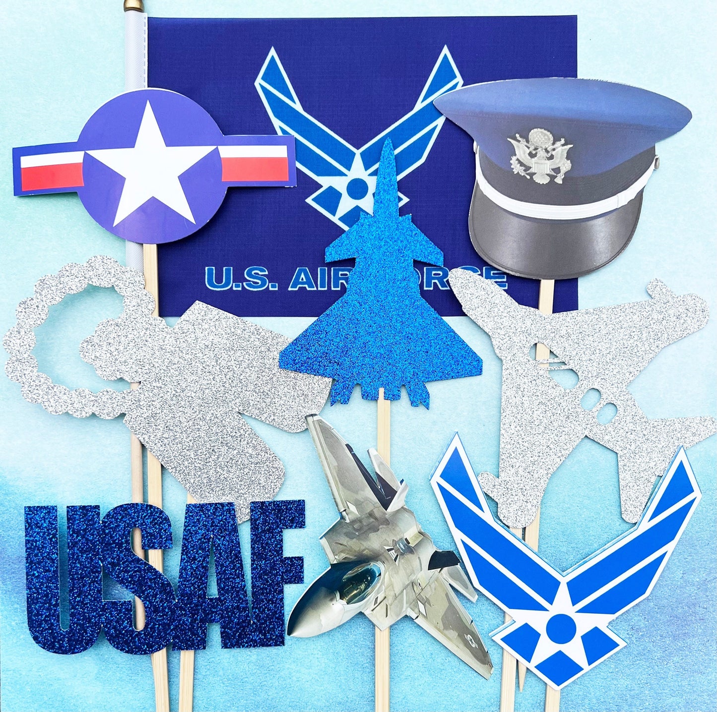 Air Force Party Centerpiece Sticks: Graduation, Boot Camp, Retirement