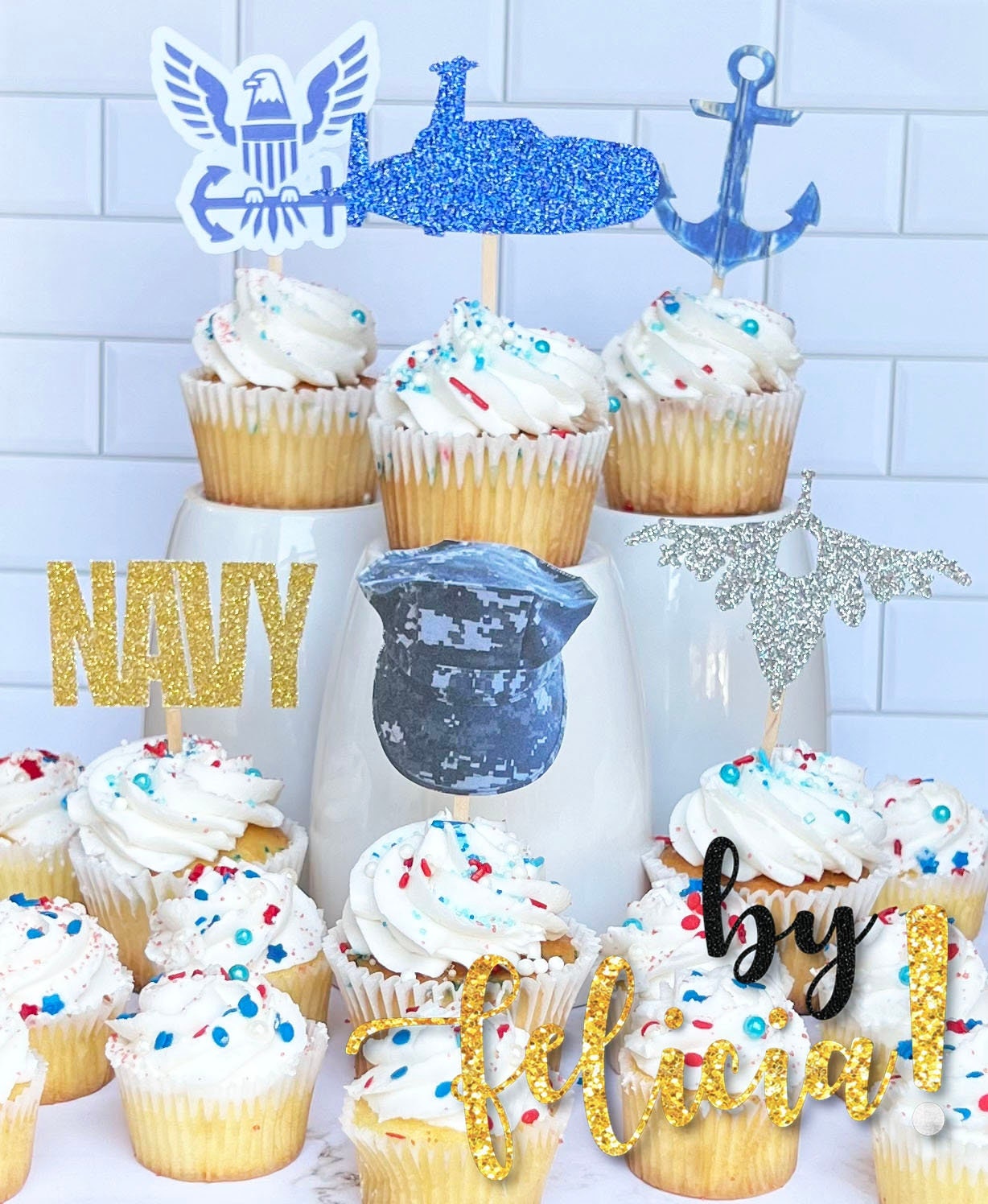 Navy Cupcake Topper | Navy Party Decoration | USN Cupcake Toppers | Navy Party Supplies | USN Party Supplies